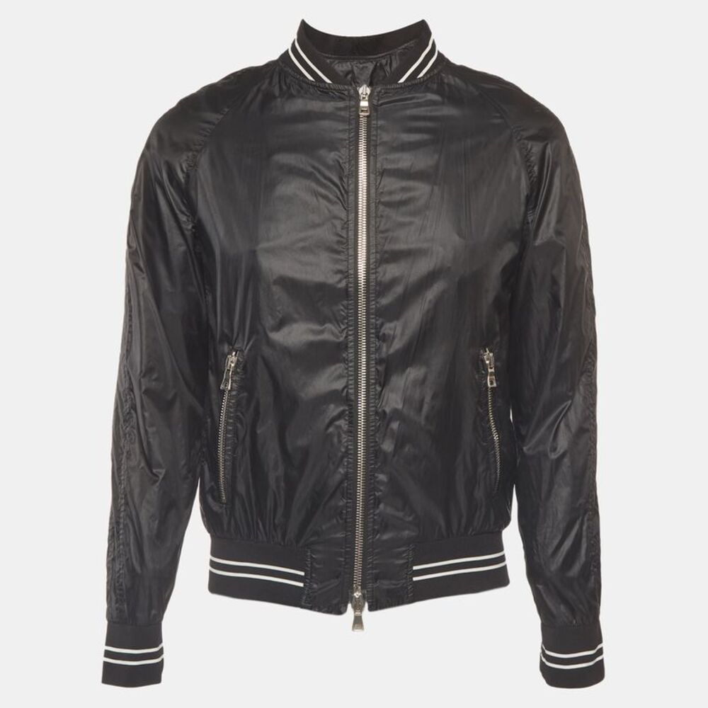 Balmain Black Nylon Logo Applique Bomber Jacket M